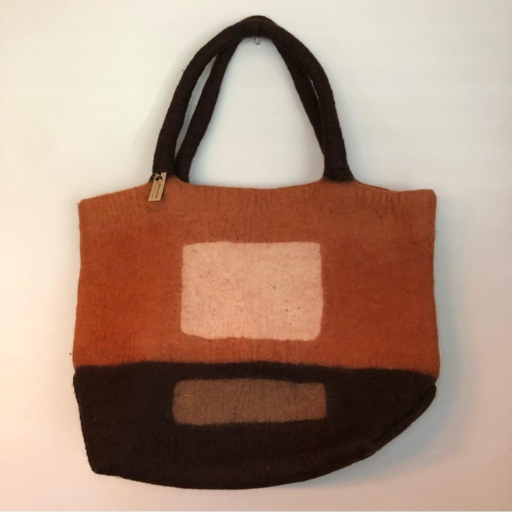 100% Wool Large Oversized Tote Erik & Mike 22x17x8. Handles. NWT. Brown Orange
